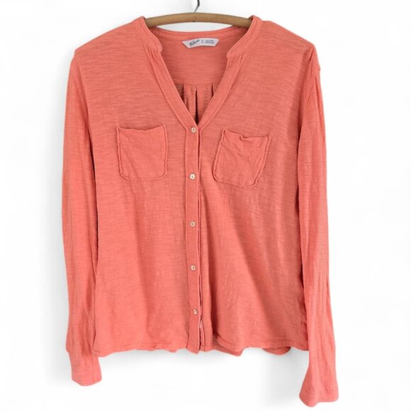 Woolrich Tops - Woolrich Womens Coral Button-Up Roll-Tab Long Sleeve Cotton Knit Top Size M